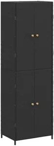 vidaXL Black Garden Storage Cabinet - Durable Poly Rattan Material, Water-Resistant Design, Features 4 Compartments, with Powder-Coated Steel Frame and Solid Acacia Wood Knobs - 23.2x15.7x70.9 inches