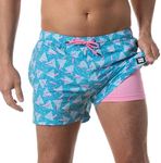 Third Wave Swim Trunks for Men with Compression Liner and 3 Inch Inseam - Premium Swim Shorts and Bathing Suit for Swimming (Peach Pit 3 M)