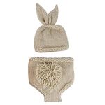 Rabbit Costume Newborn Baby Girls Boys Crochet Knit Outfit Hat + Pants + Carrot Photography Clothes Set Easter Bunny 1st Birthday Cake Smash Fancy Dress Up Clothing Gray(2pcs) One Size