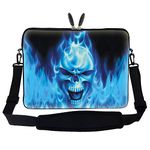 Meffort Inc 15 15.6 inch Neoprene Laptop Sleeve Bag Carrying Case with Hidden Handle and Adjustable Shoulder Strap - Blue Skull