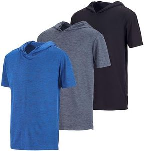 Real Essentials 3 Pack: Boys Girls Youth Teen Dry Fit Short Sleeve Active Athletic Hoodie Tops Sweatshirt Running T Shirts Pullover Kids, 6-7