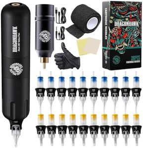 Dragonhawk Tattoo Machine Set Wireless Rotary Tattoo Pen Machine Motor Gun Wireless Battery Power Supply with RCA Jack Tattoo Cartridges Needles for Tattoo Beginners