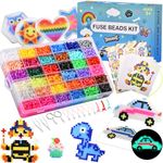 DazSpirit 10000 pcs Fuse Beads Kit, 36 Colors Glow in The Dark Bead Glitter Bead with Pegboards, Ironing Paper, Tweezers, Pattern, Lanyards, Hair Pins, Hair Band, Fuse Beads Kids Arts and Crafts