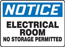 Accuform MELC801VS Adhesive Vinyl Safety Sign, Legend "NOTICE ELECTRICAL ROOM NO STORAGE PERMITTED", 7" Length x 10" Width x 0.004" Thickness, Blue/Black on White