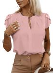 Dokotoo Womens Summer Tops Button Down Crew Neck Short Sleeve Women's Shirts Casual Loose Blouse Women Top Business Work Chiffon Ladies Blouses Pink M UK 10 12