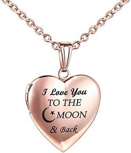 YOUFENG Love Heart Locket Necklace That Holds Pictures Engraved I Love You to the Moon and Back Photo Lockets, enamel