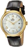 Orient Men's '2nd Gen. Bambino Ver. 2' Japanese Automatic Stainless Steel and Leather Dress Watch, White Dial (Gold-Tone Case), Classic