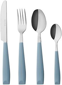 EXZACT Cutlery Set Coloured 16PCS - Stainless Steel with Plastic Wide Handles – Comfortable to Hold - 4 x Forks, 4 x Dinner Knives, 4 x Dinner Spoons, 4 x Teaspoons – Service for 4 (Light Blue x 16)