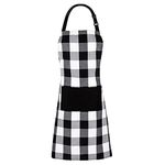 Jubatus 2 Pack Buffalo Check Aprons with 2 Pockets Adjustable Bib Chef Kitchen Apron for Men and Women, Black & White