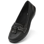 Artisure Women's Classic Genuine Leather Penny Loafers Fashion Tassel Boat Shoes Comfort Driving Moccasins Casual Slip On Walking Flats, Classic Black, 9