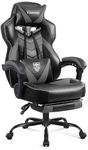 Vonesse Gaming Chair, Reclining Gaming Chairs with Footrest and Massage, High Back Gaming Chairs for Adults with Pocket Spring Cushion, Big and Tall Computer Chair with Lumbar Support (Grey/Black)
