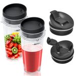 16oz Blender Cup Set Compatible with Ninja Replacement Parts, Single Serve Blender Cups+Sip & Seal lids for Ninja QB3001SS Fit Compact Personal Blender QB3000 BL660 BL740 BL770 BL780 BL810