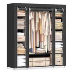 SONGMICS Closet Wardrobe, Portable Closet for Bedroom, Clothes Rail with Non-Woven Fabric Cover, Clothes Storage Organizer, 17.7 x 59.1 x 68.9 Inches, 12 Compartments, Black ULSF03H