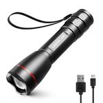 Lepro LED Torch Rechargeable, 15000 Lux Super Bright Adjustable Focus Flashlight, Long Battery Life, 5 Lighting Modes, IPX4 Waterproof, Powerful Torch for Camping, Power Cuts, Hiking, Outdoor, Gift