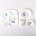 KRESHU Creative Cartoon Children's Tableware | Set of 6 Plates Bowls Spoon Fork Drinking Cup Baby Meal Tray | Eco-Friendly Kids Dinner Set | Anti-Fall Lunch Grid Auxiliary Food Plate (Multi, 1-Pcs)