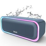 DOSS SoundBox Pro Portable Wireless Bluetooth Speaker with 20W Stereo Sound, Extra Bass, IPX6 Waterproof, Bluetooth 5.0, TWS Pairing, Multi-Colors Lights, 20 Hrs Playtime for Beach, Pool-Stone Blue