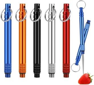 5 Pcs Metal Fruit Pick Portable Reusable Fruit Pick Stainless Steel Titanium Fruit Pick with Protective Holder for Outdoor Picnic Camping Traveling, 5 Colors