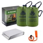 Mezonn Emergency Sleeping Bag Survival Bivy Sack Use as Emergency Blanket Lightweight Survival Gear for Outdoor Hiking Camping Keep Warm After Earthquakes, Hurricanes and Other disasters (Green Set)