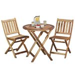 Garden life Wooden Bistro Furniture Set Outdoor Folding Patio Table with 2 Chairs Easy Storage