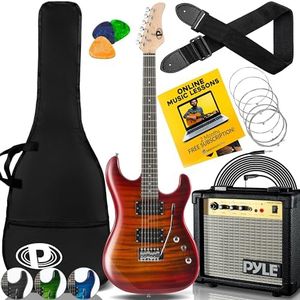 Pyle Electric Guitar Set, Beginner Electric Guitar, Full Size, with 10-Watt Amp, Case and Accessories, Ready to Use Out of the Box- 39 inch