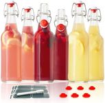 Otis Classic Glass Bottles with Caps - Set of 6 Clear Swing Top Glass Bottles w/Ceramic Lids for Storing Kombucha, Liquor, Syrup, Wine, Kefir & Beer - Bonus Marker & Labels Included, 16oz