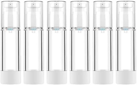 LONGWAY 1.7 Oz 50ml Clear Airless Cosmetic Cream Pump Bottle Travel Size Dispenser Refillable Containers/Foundation Travel Pump Bottle for Shampoo (Pack of 6)