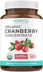 USDA Organic Cranberry Pills - 50:1 Concentrate Equals 25,000mg of Fresh Cranberries (Vegan) for Urinary Tract Health & Kidney Cleanse - Cranberry Pills for Women - UTI Support Supplement 120 Capsules