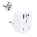 UK to European Plug Adapter with 3 USB Ports(2 USB C), EU Schuko Travel Adaptor for Germany France Spain Turkey Russia Iceland Greece Poland Portugal Austria Netherlands(Type E/F)