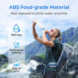 Waterdrop Personal Water Filter Straw with Gravity Bag – 0.1 Micron Purifier for Camping, Hiking, Emergency, Light Blue