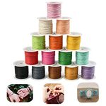 TOKERD 15 Colour Waxed Cord 1mm Craft Waxed Thread 150m Wax Cotton String Leather Sewing Thread Macrame Cord for Jewelry, Bracelets, Necklaces Craft Making