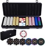 Engelhart - 320961 - Poker Set - Black Metal Case - 500 14g Numbered Chips (1 to 1000) + 2 Card Games, 1 Dealer Button, 5 Dice