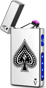 Ace Lighter USB C Electric Lighters Rechargeable USB Lighter with Poker Design Dual Arc Plasma Lighters Flameless Windproof Lighters for Candles, Incense Stick, Camping(High Polish Chrome)