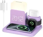 Wireless Charging Station, 7 in 1 Wireless Charger Stand with Dual Alarm Clock, Charging Dock for iPhone16/15/14/13/12/11/Pro/Max/Samsung Phone, Apple Watch 9/8/7/6/5/SE, AirPods/3/2/1(with Adapter)