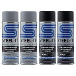 Steel-It Polyurethane Aerosol, Stainless Steel in a Can Protects Against Corrosion, Industrial Paint Coatings, Weldable, Easy to Apply, (2 Cans Black & 2 Cans Steel Gray)