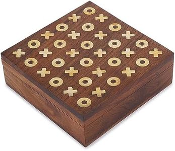 Ajuny Tic Tac Toe - Gioco da tavolo con scatola decorativa in legno e inserti in ottone, ideale per bambini e adulti, gioco per tavolino da caffè, notte, famiglia, viaggi all'aperto, regali unici