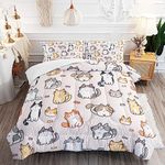 XYNHML Kids Cute Cat Comforter Set Twin Size 3Pcs Cartoon Pet Cat Fishing Bedding Set Lovely Animal Quilt Bed Set for Children Girls Boys Room Decor