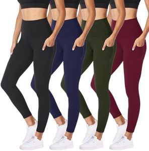 NexiEpoch 4 Pack Leggings with Pockets for Women - High Waisted Tummy Control Soft Black Yoga Pants for Athletic Workout