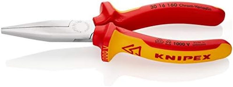 Knipex Long Nose Pliers chrome-plated, insulated with multi-component grips, VDE-tested 160 mm 30 16 160