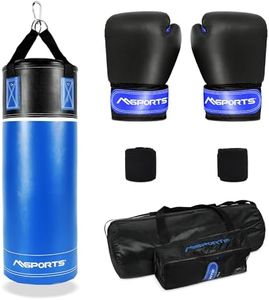 Boxsack-Set Professional für Kinder und Jugendliche 70 x 25 cm, Box-Set mit Boxhandschuhen, Boxbandagen und Tasche - 12 kg Blau-Schwarz Boxset