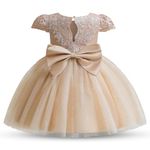 NNJXD Baby Girl Lace Princess Dress Pageant Party Bowknot Toddler Girls Ball Gown 2007 Yellow Size(90) 12-24Months