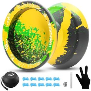 WATIEOBOO yoyo W21 Responsive Yoyo for Kids , Professional Unresponsive Yo yo for Adults Pro Metal Trick Yoyo with Yo-Yo Bearing Kit 10 Strings, Case & Gloves (W21-Green Yellow)