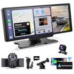 Kuayvan Wireless Portable Carplay Screen for Car - 10.26 Inch Carplay & Android Auto Car Touch Screen, with 4K Dash Cam, Backup Camera, Bluetooth, GPS Navigation, Navigation for All Vehicles