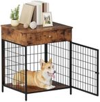 Dog Crate Furniture, Dog Crate Table, Decorative Dog Kennel with Drawer, Indoor Pet Crate End Table for Small Dog, Steel-Tube Dog Cage, Chew-Proof, Rustic Brown