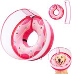 Inflatable Dog Cone Collar for Large Medium Small Dogs, Soft Dog Donut Collar Adjustable Recovery Cone for Pets After Surgery, Extra Enhanced Anti-Licking Guard Shield (Pink Donut, Large)