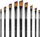 Golden Maple Angular Paint Brush, 9PC Oblique Tip Nylon Hair Long Handle Angled Paint Brushes Set Art Artist Professional Painting Supplies for Acrylic, Watercolor, Gouache and Oil Painting