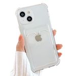 NITITOP Compatible for iPhone 15 Case Clear with Card Holder White Protective Soft TPU Shock-Absorbing Wallet Case for iPhone 15-Clear