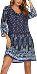 Zeagoo Women's Dress Summer Boho Dresses Casual V Neck Midi Dress Short Sleeve A-line Dress Sundress Tunic Dress XL
