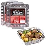 Navaris Stainless Steel BBQ Grill Basket - 21x21cm (8.3"x8.3") BBQ Grill Pan with Heavy-Duty Design & Perfect Heat Distribution - Easy to Use & Clean for Any Griller - 2-Piece Set