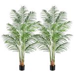 Keeplush 180cm Artificial Palm Tree Indoor Plant Tall Fake Tropical Paradise Palm Tree in Pot with Real Bark Design Faux Areca Palm Tree for Home Office Living Room Bedroom Farmhouse Modern Decor 2pcs