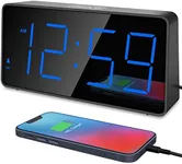 Peakeep Digital Clock, Alarm Clock for Bedrooms - Large Big Numbers 5 Dimmers for Seniors, Battery Backup Loud Alarm Clock with USB Charger Port (Blue Digit)